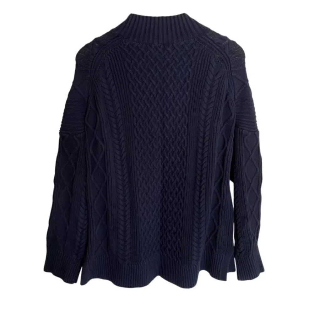 J. Crew Long Cotton Cable-Knit Mockneck Sweater in Navy XLarge